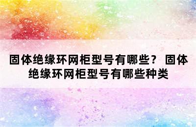 固体绝缘环网柜型号有哪些？ 固体绝缘环网柜型号有哪些种类